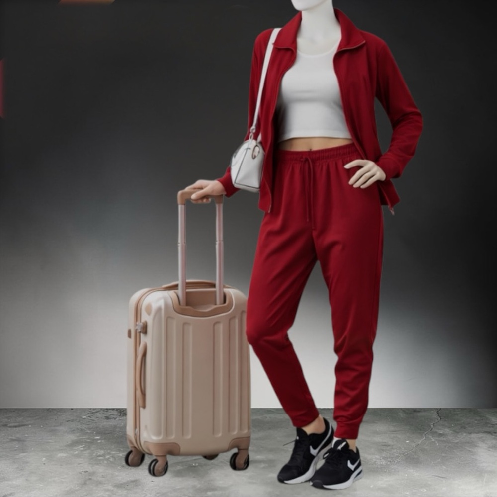 New Women's Zip-Front Track Jacket & Pants Set - Burgundy - Picture 13 of 13
